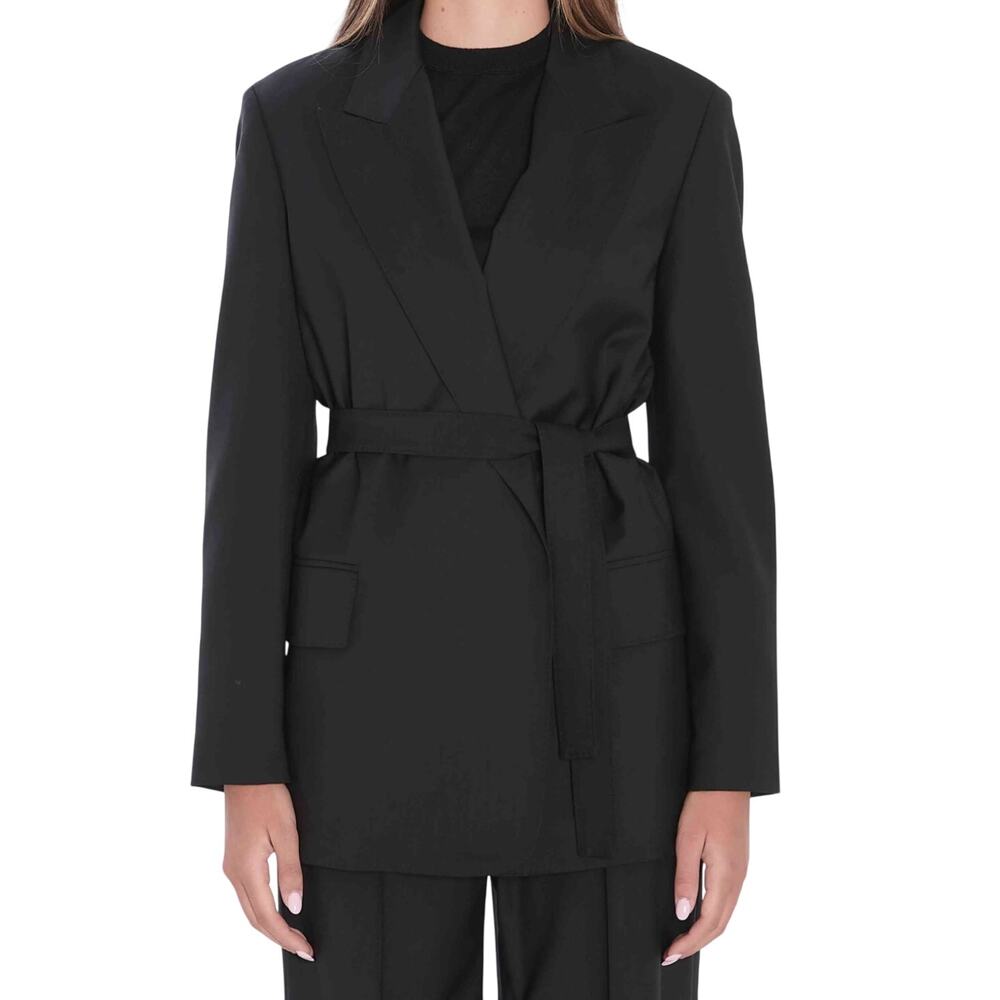 The Row Jenia Wool Wrap Tie Belt Jacket Black size US 2 Fine Knit Silk lined